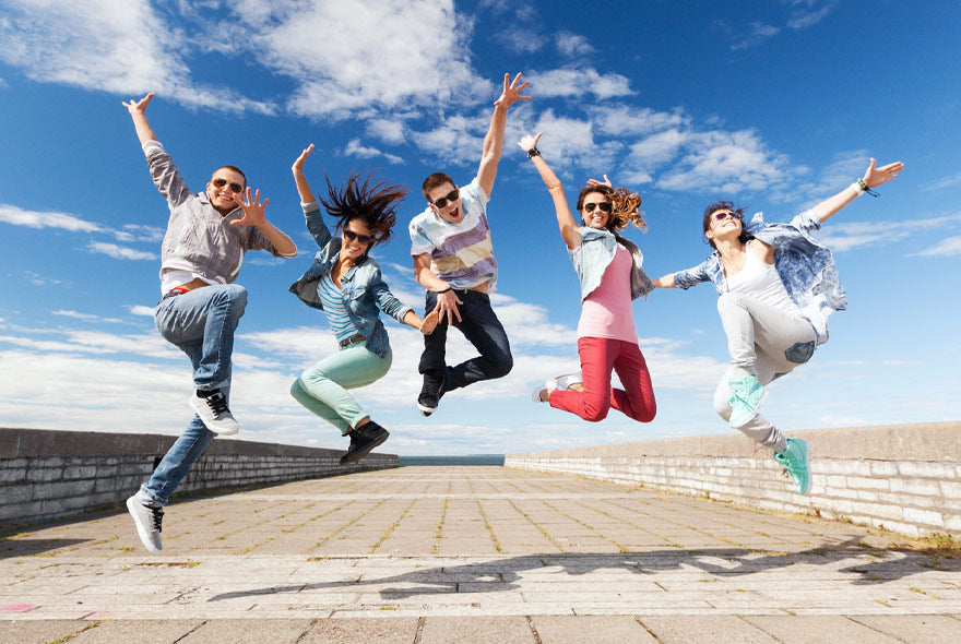 Young people jumping for joy on World Jump Day 