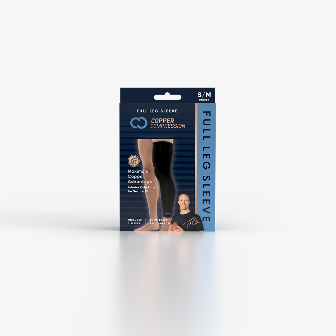 Copper Infused Full Leg Sleeve Left or Right Leg w Unisex Fit Copper Compression