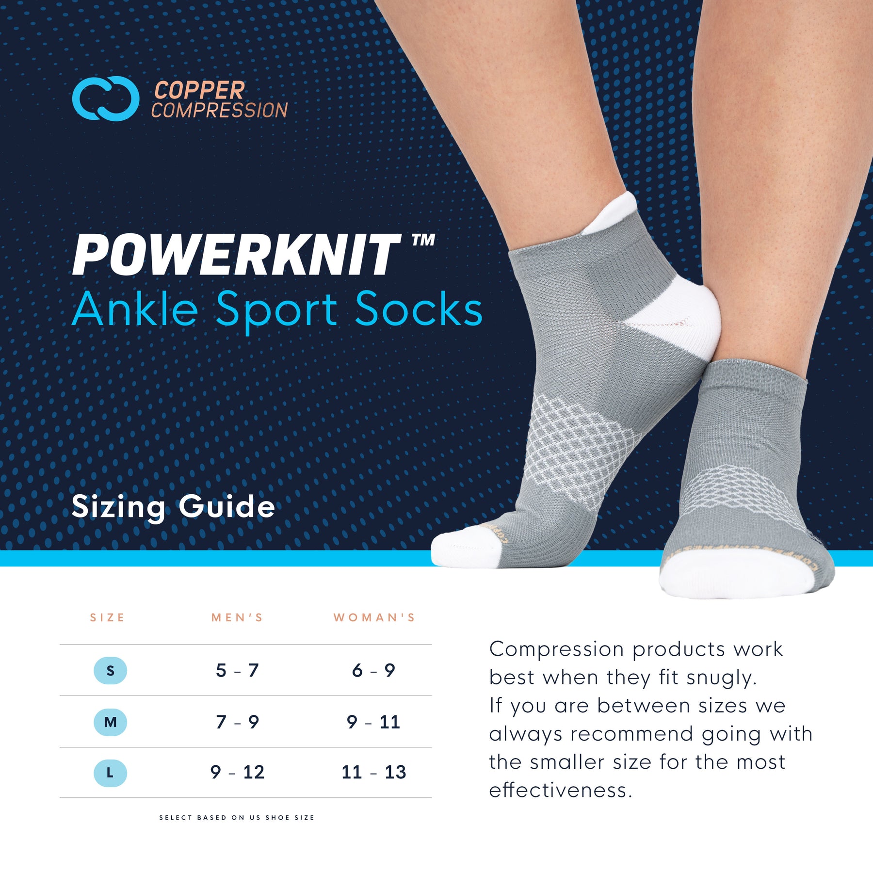 Copper Compression Powerknit Ankle Sport Socks (3 Pairs)