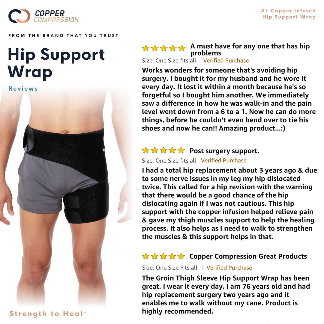 Copper-Infused Groin Thigh Sleeve & Hip Support Wrap - Unisex – Copper  Compression