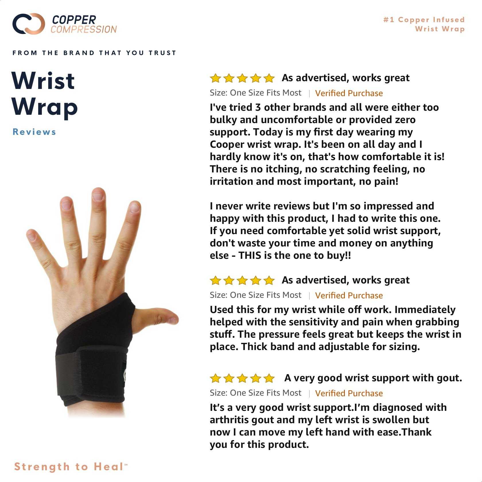 Copper-Infused Wrist Wrap for Joint Support - One Size Fits All – Copper  Compression